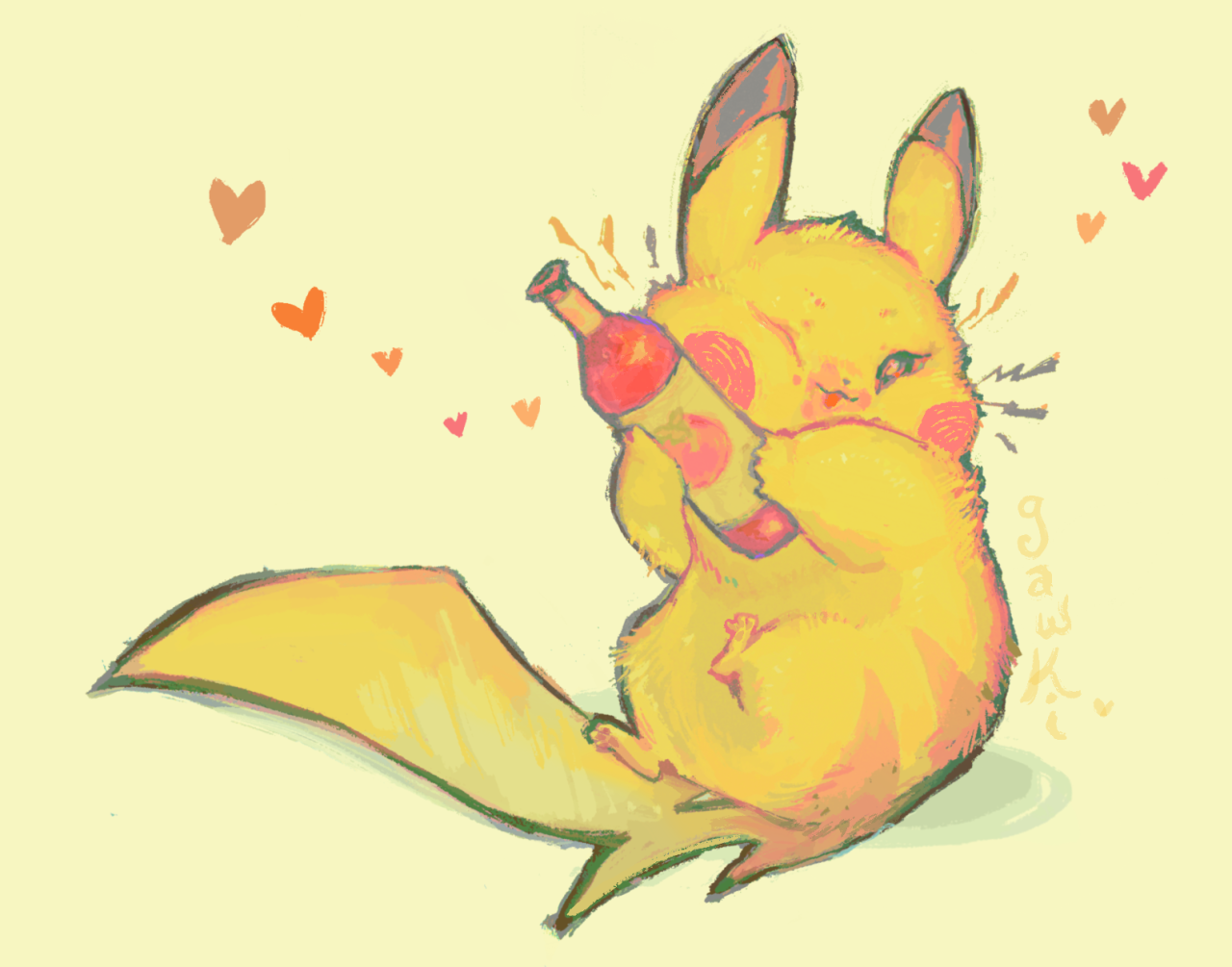 Cute Pikachu Eating A Heart Wallpapers