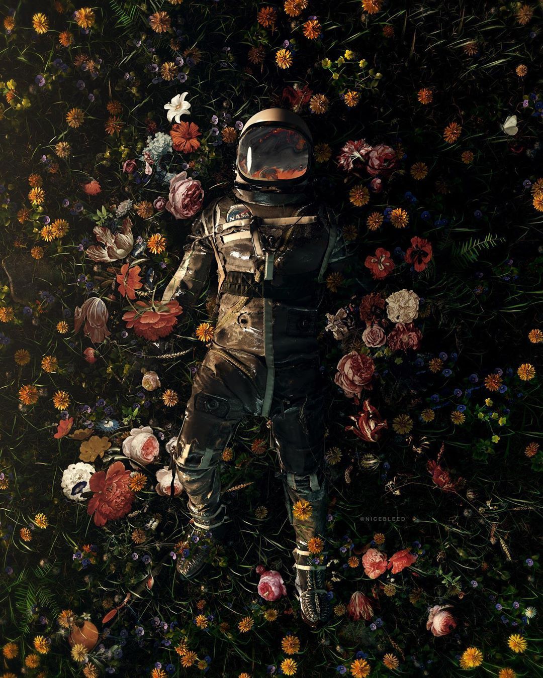 Astronaut Flowers Painting Wallpapers