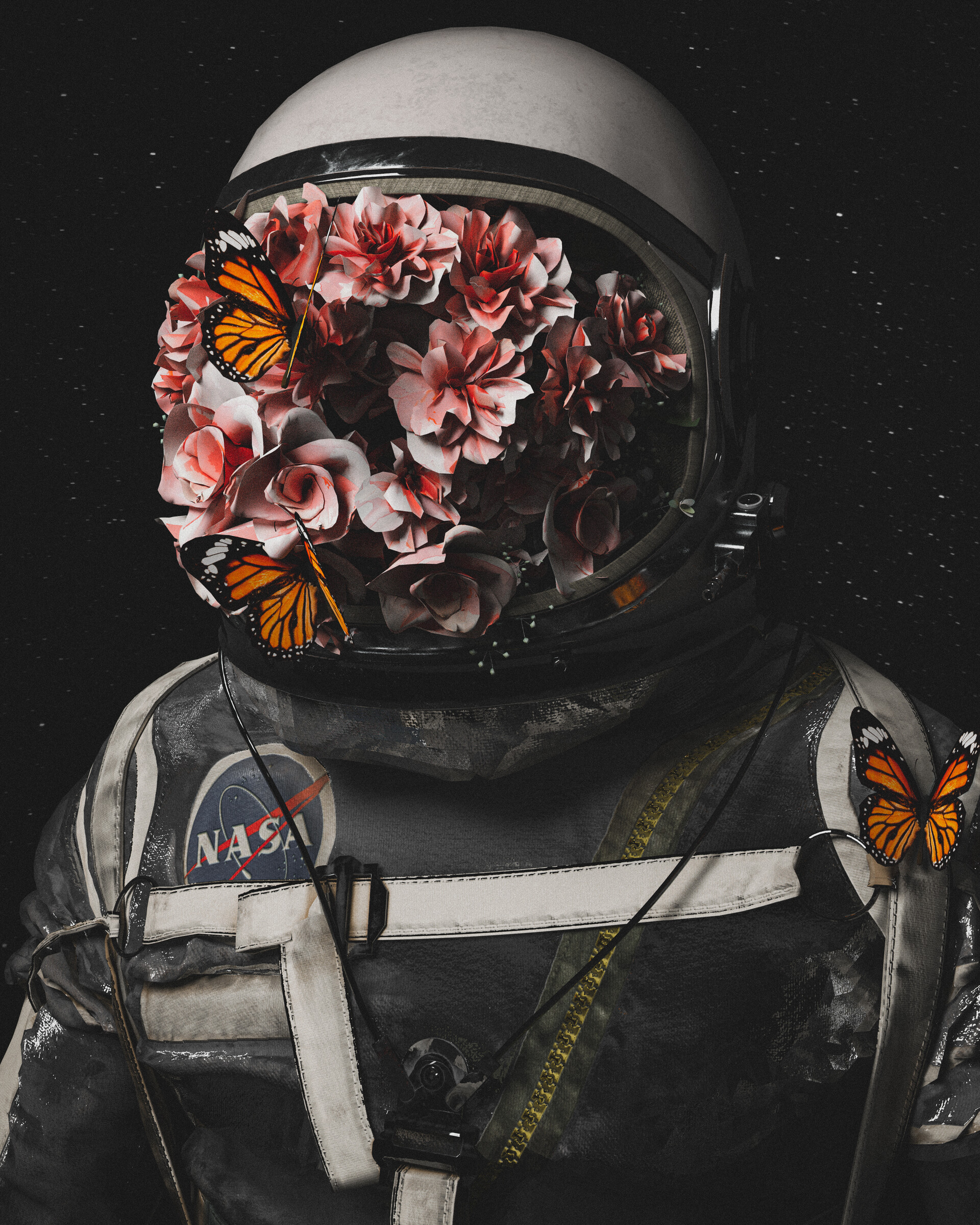 Astronaut Flowers Painting Wallpapers