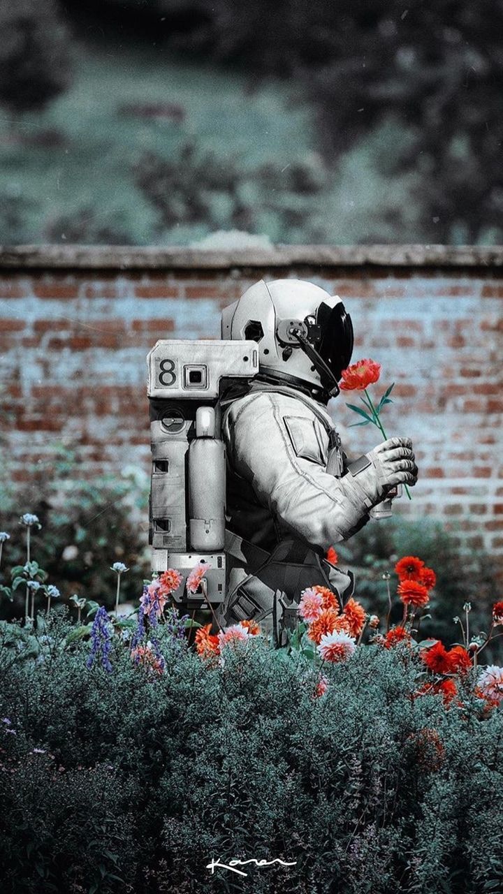 Astronaut Flowers Painting Wallpapers