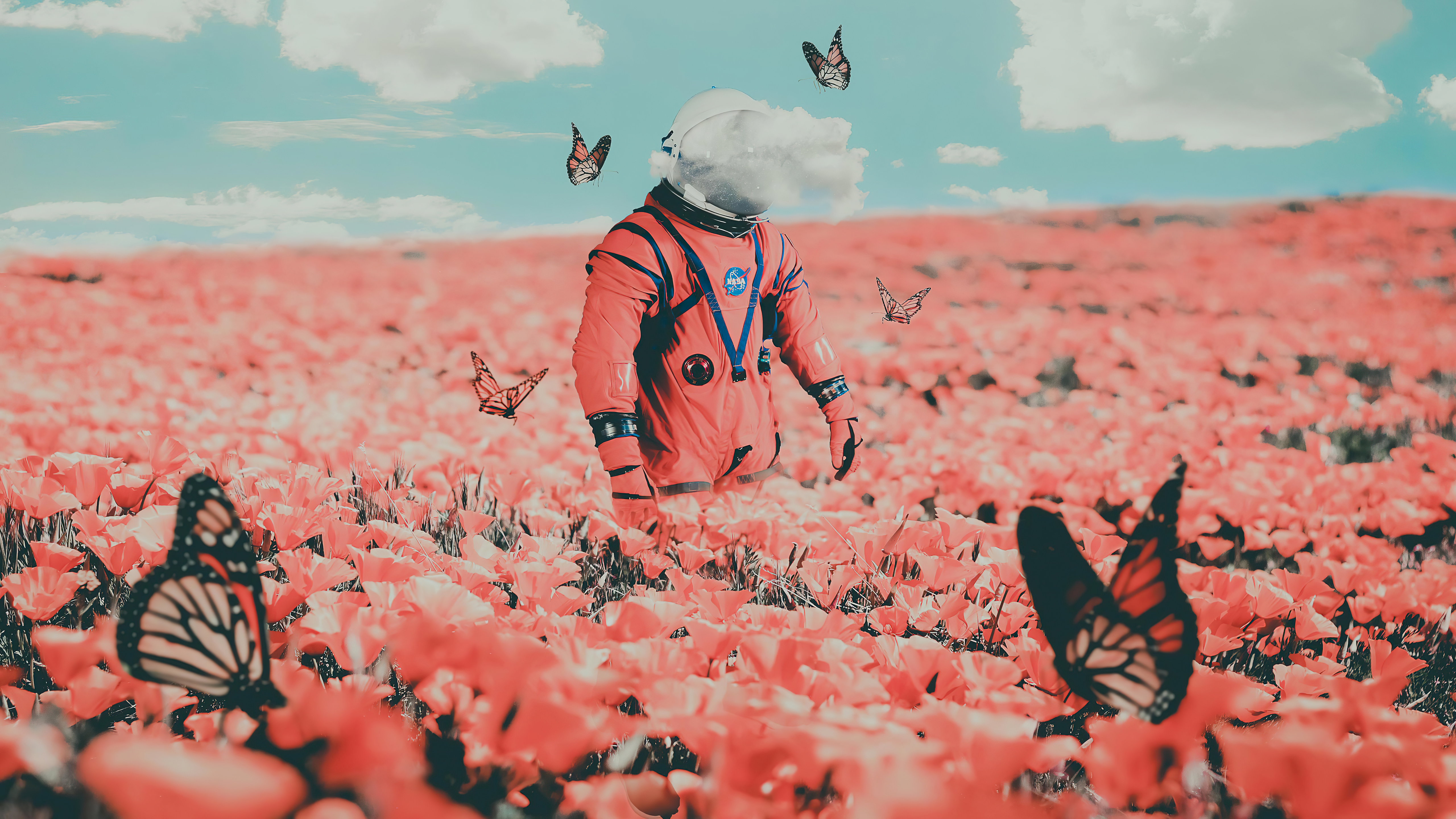 Astronaut Flowers Painting Wallpapers