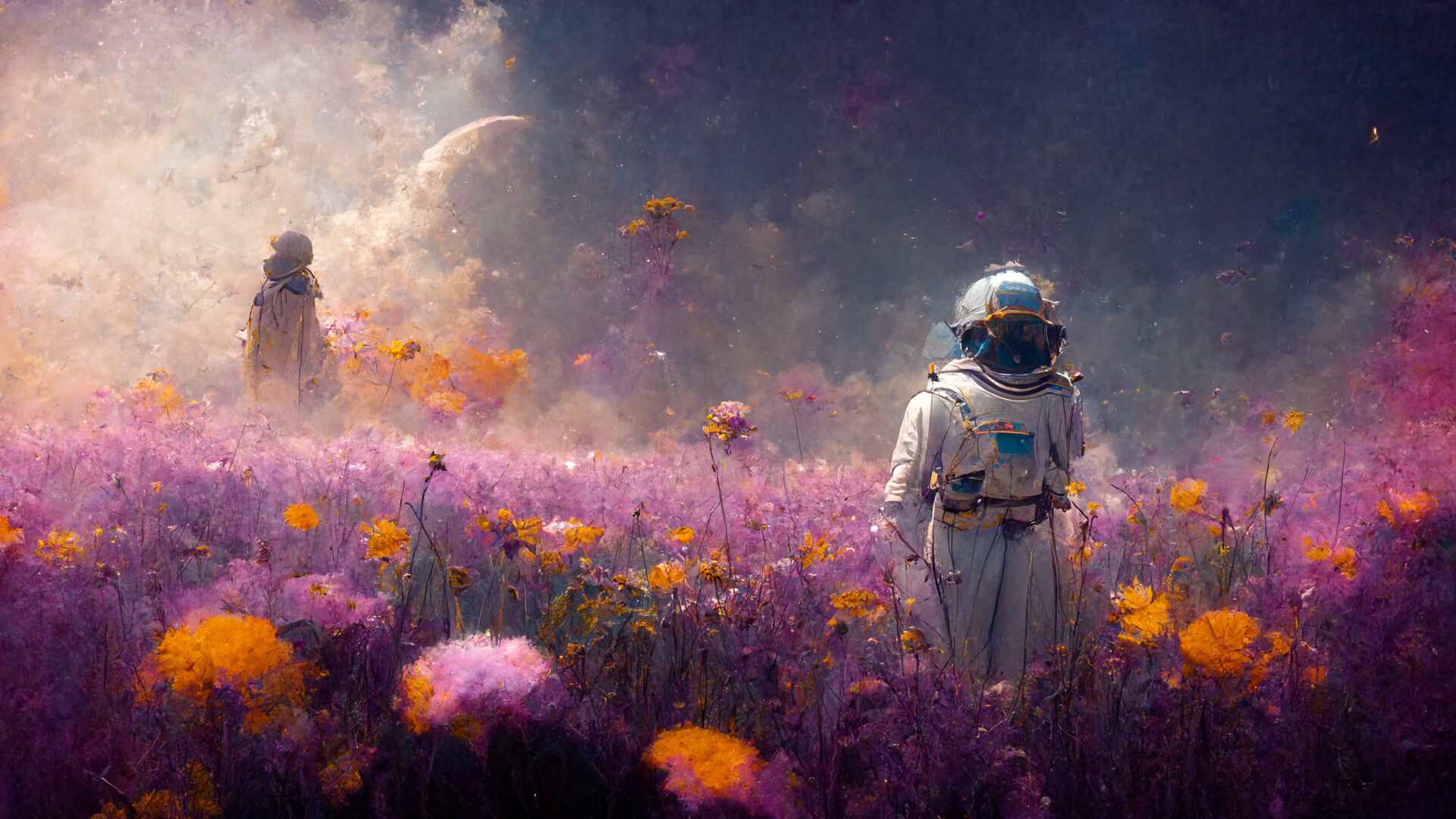 Astronaut Flowers Painting Wallpapers