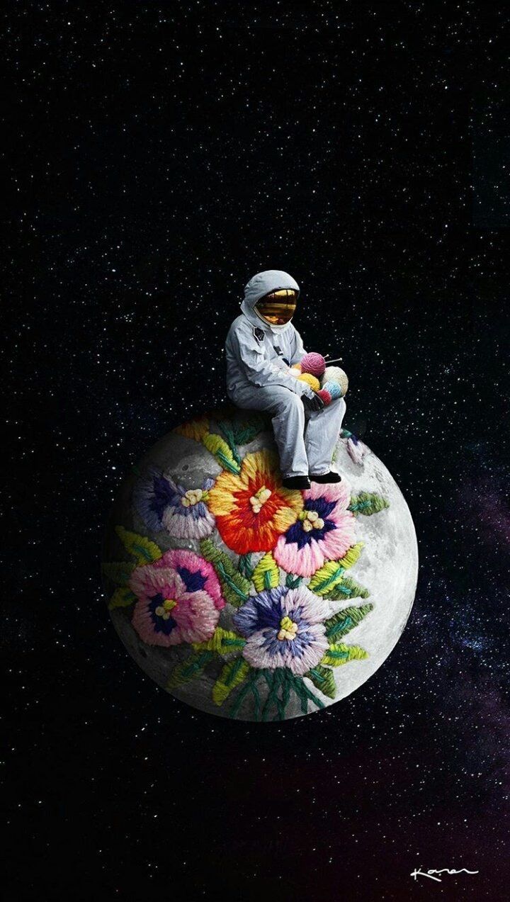 Astronaut Flowers Painting Wallpapers