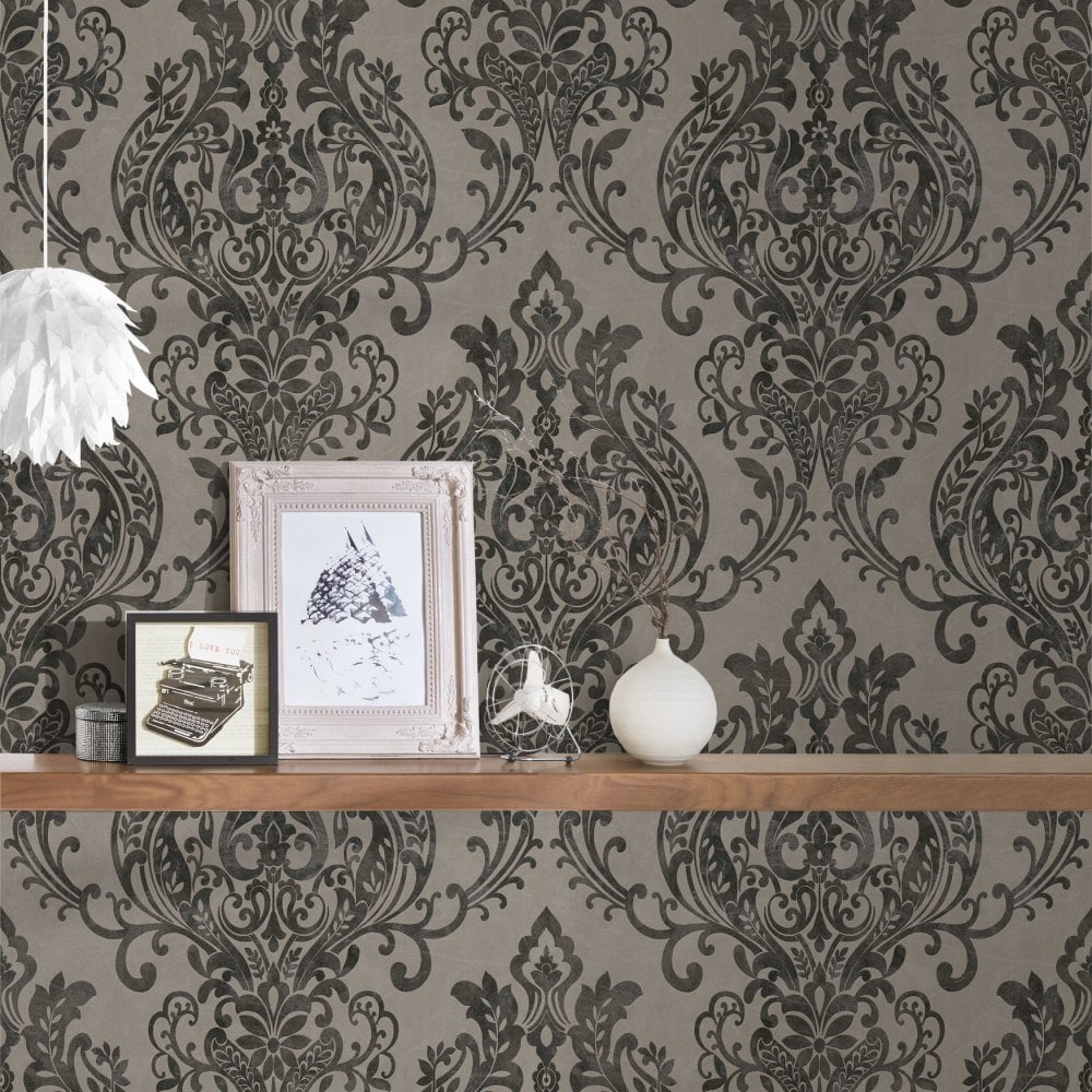 Black And Cream Damask Wallpapers