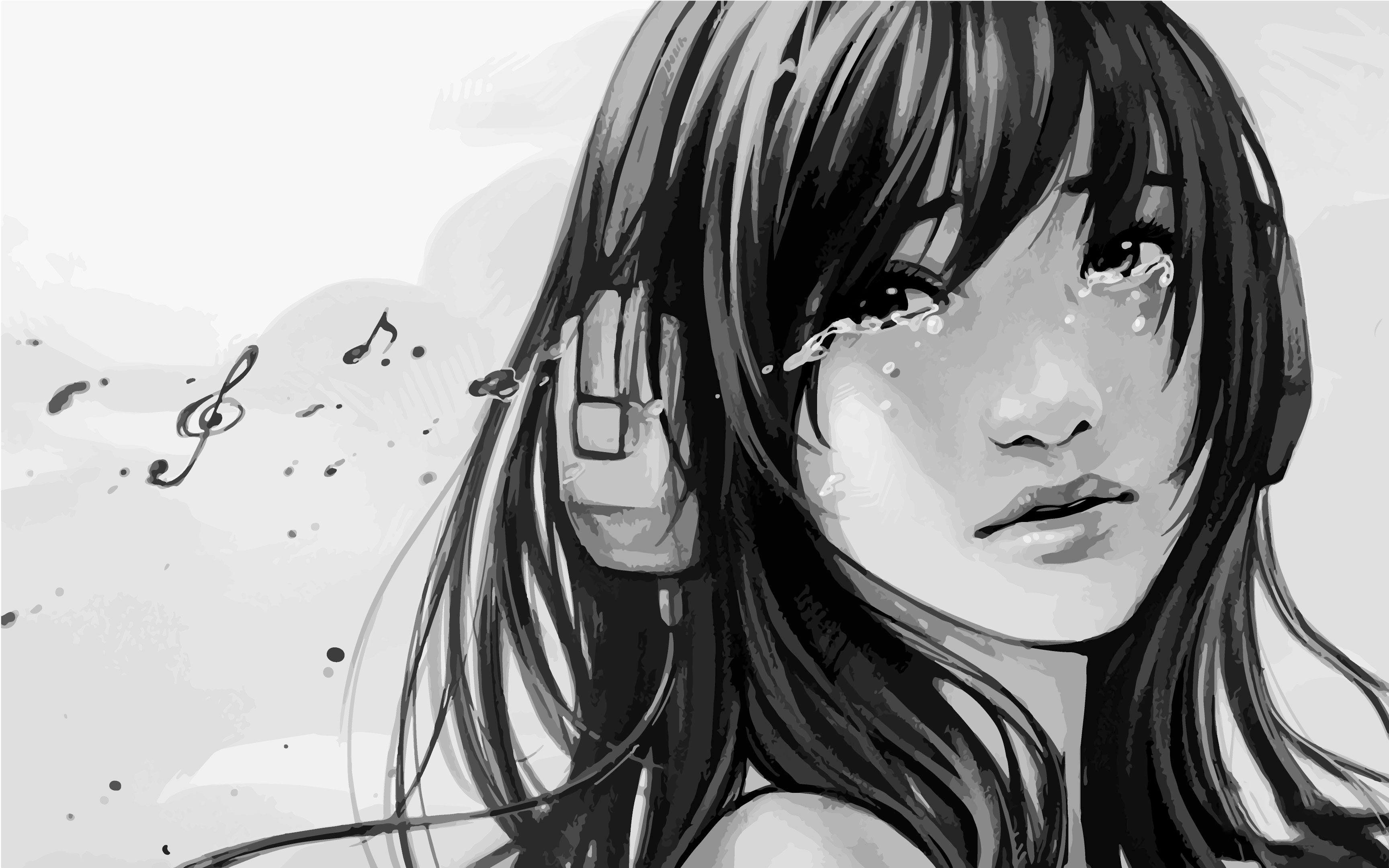 Black And White Sad Anime Girl Wallpapers