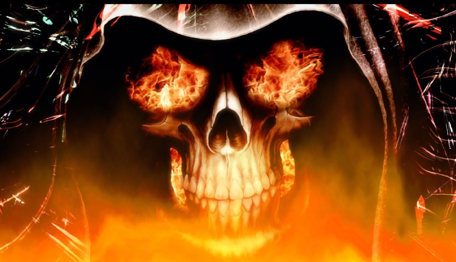 Cool Skulls On Red Fire Wallpapers