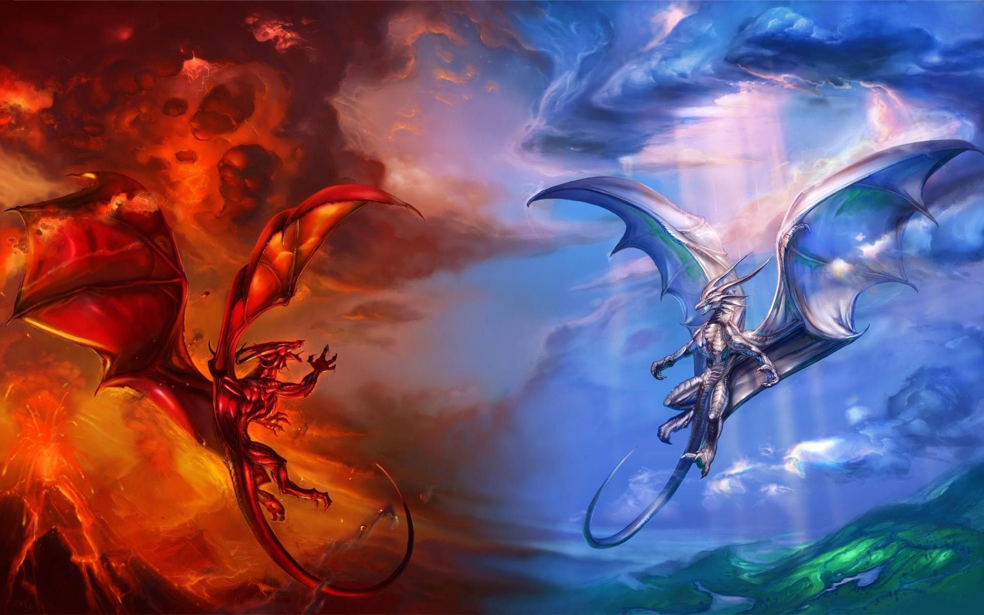 Fire Dragon Vs Lightning Dragon Wallpapers