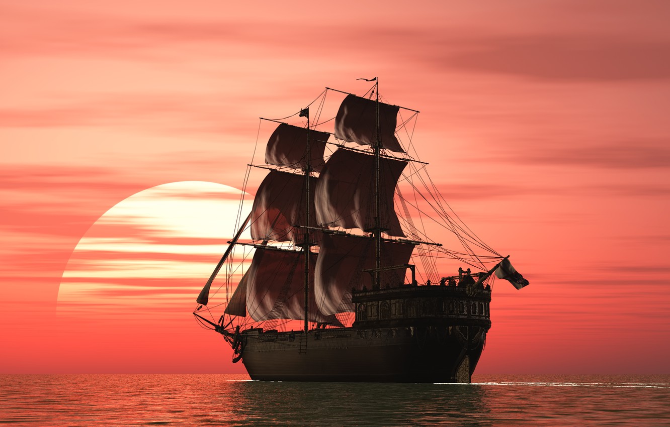 Ocean Ship Sunset Wallpapers