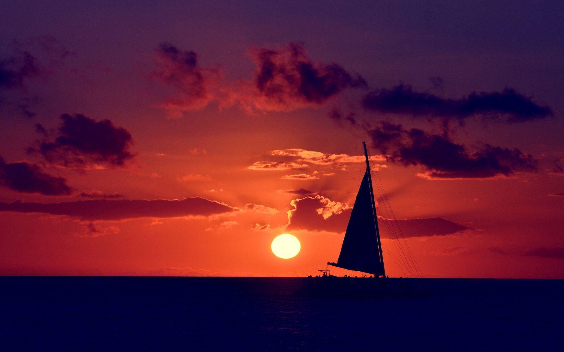 Ocean Ship Sunset Wallpapers