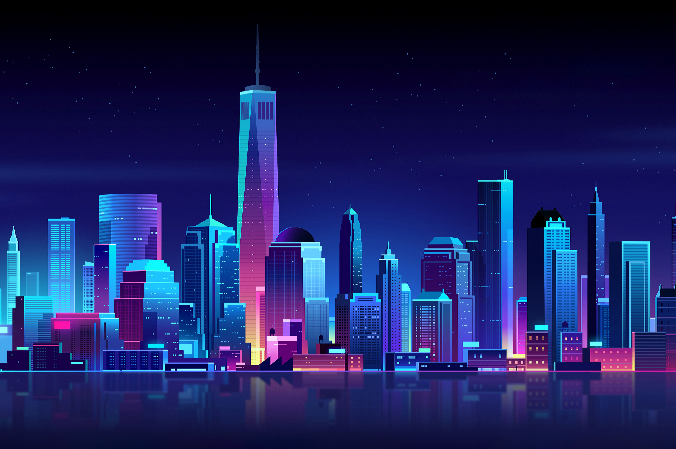 Pixel City Night Wallpapers