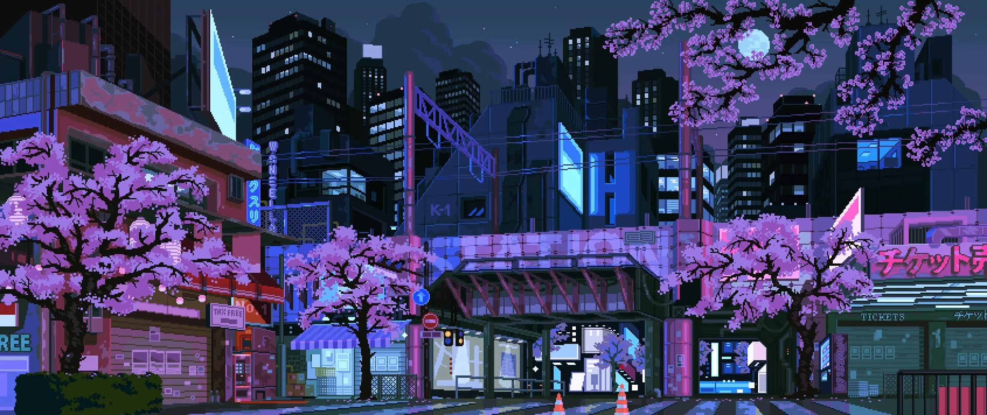 Pixel City Night Wallpapers