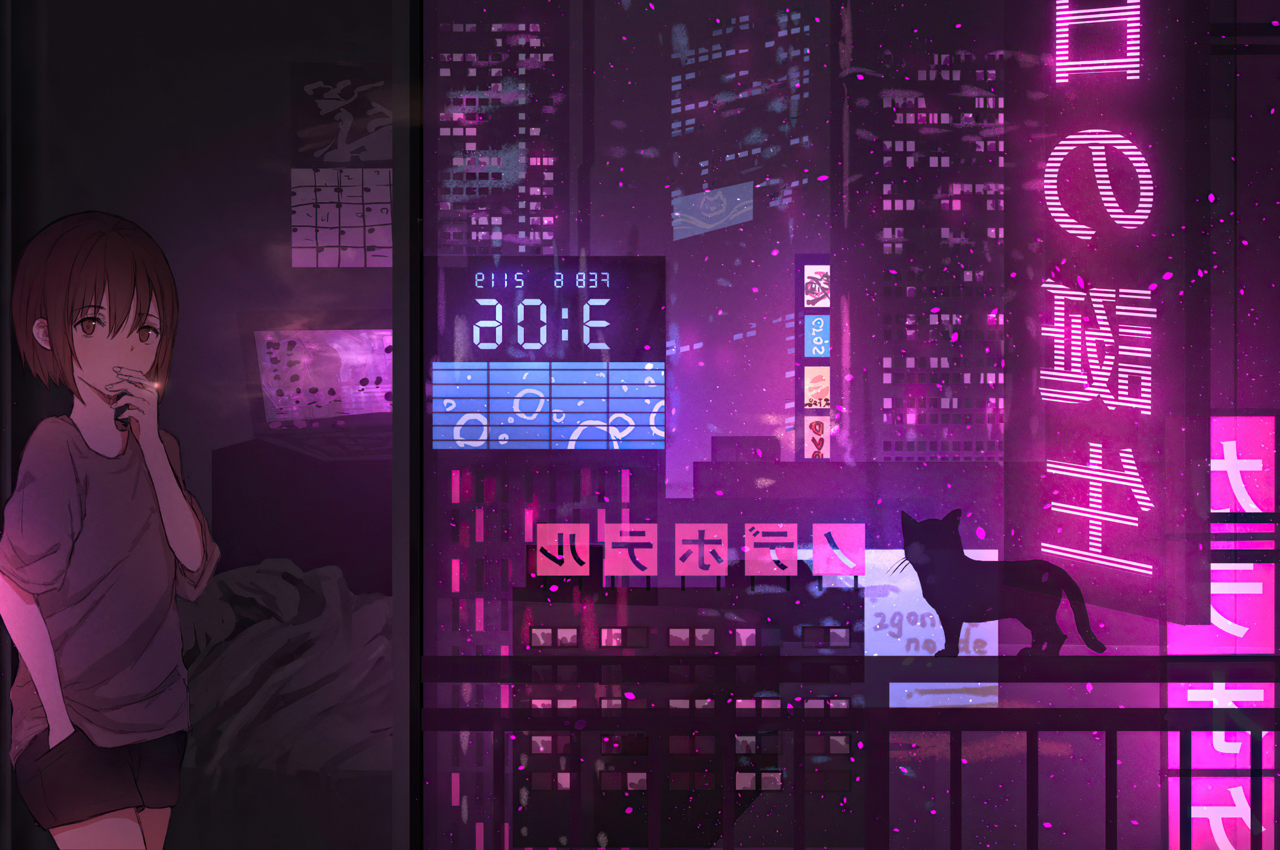 Pixel City Night Wallpapers