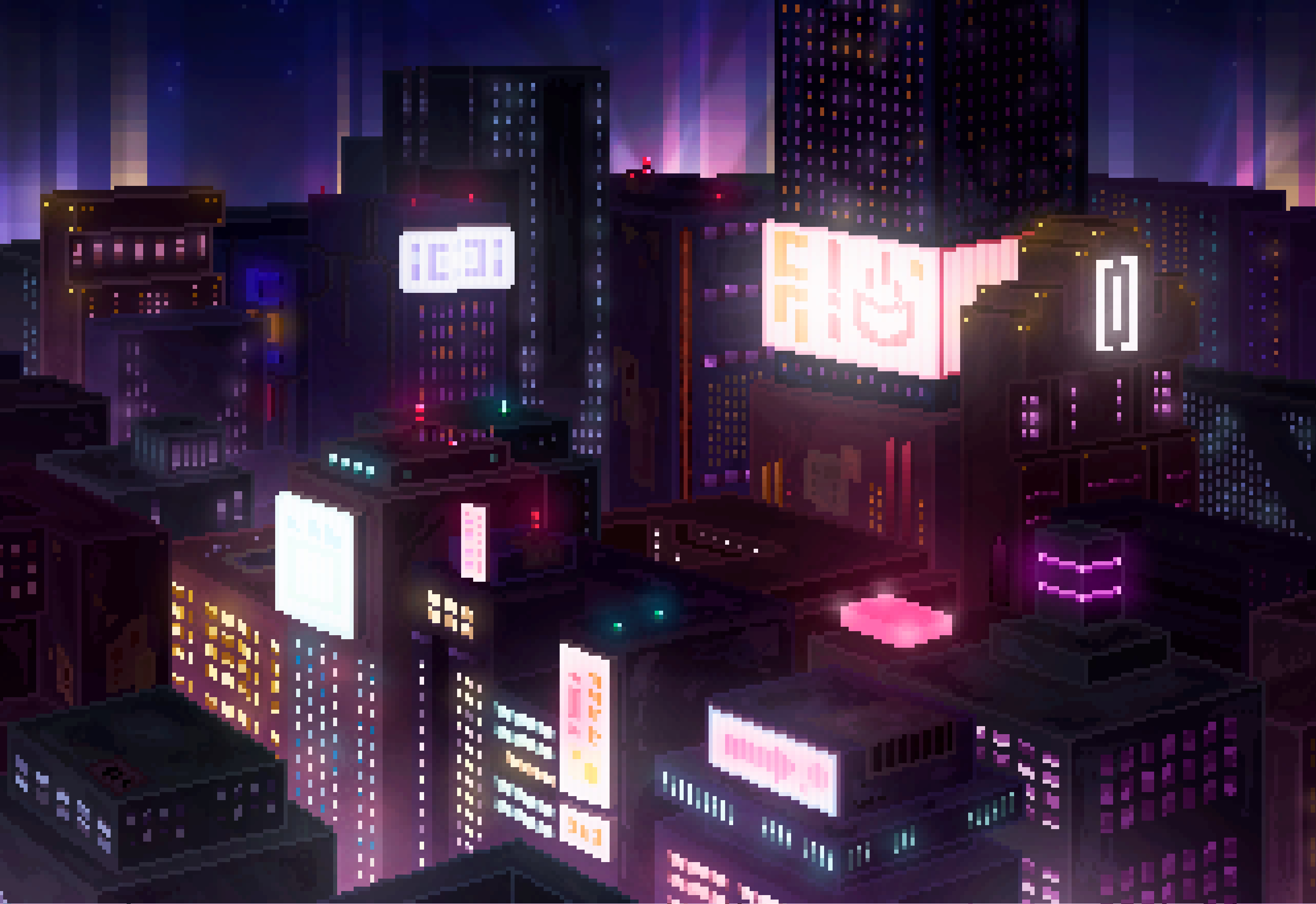 Pixel City Night Wallpapers