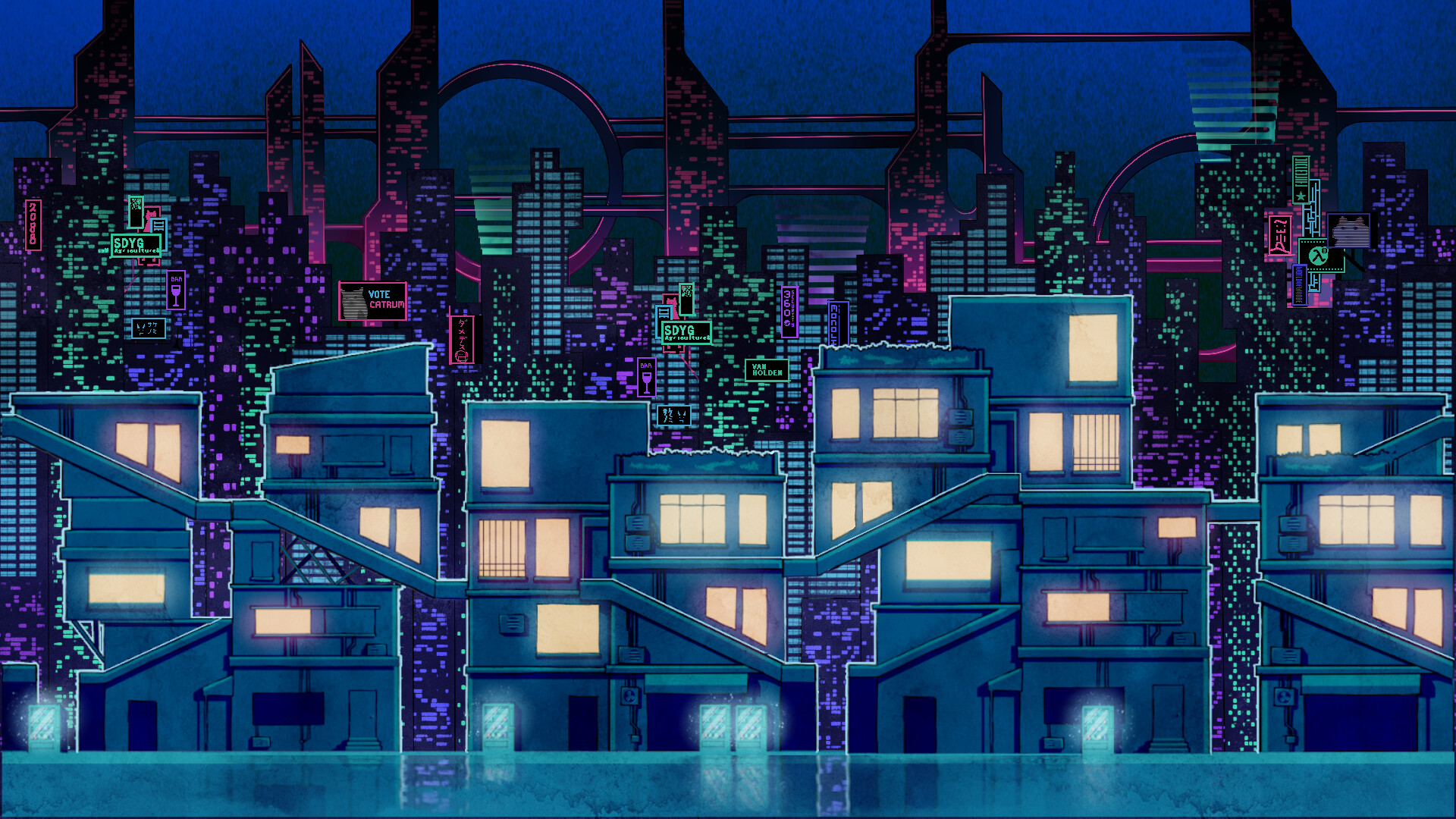 Pixel City Night Wallpapers