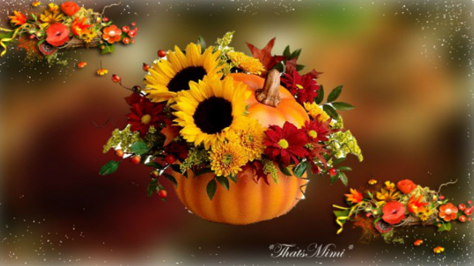 Pumpkins And Flowers Wallpapers