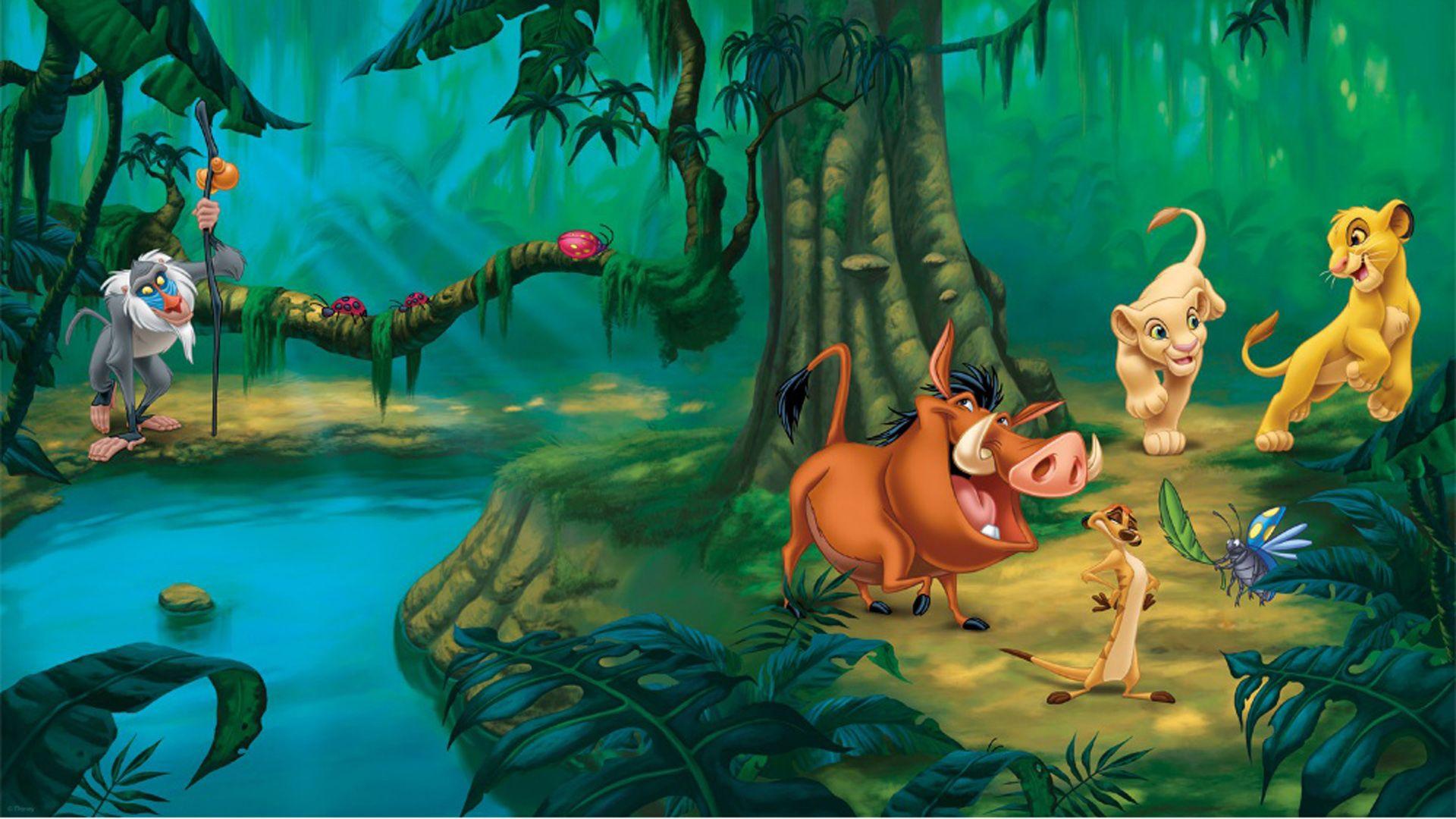 Simba Pumbaa And Timon On Log Wallpapers