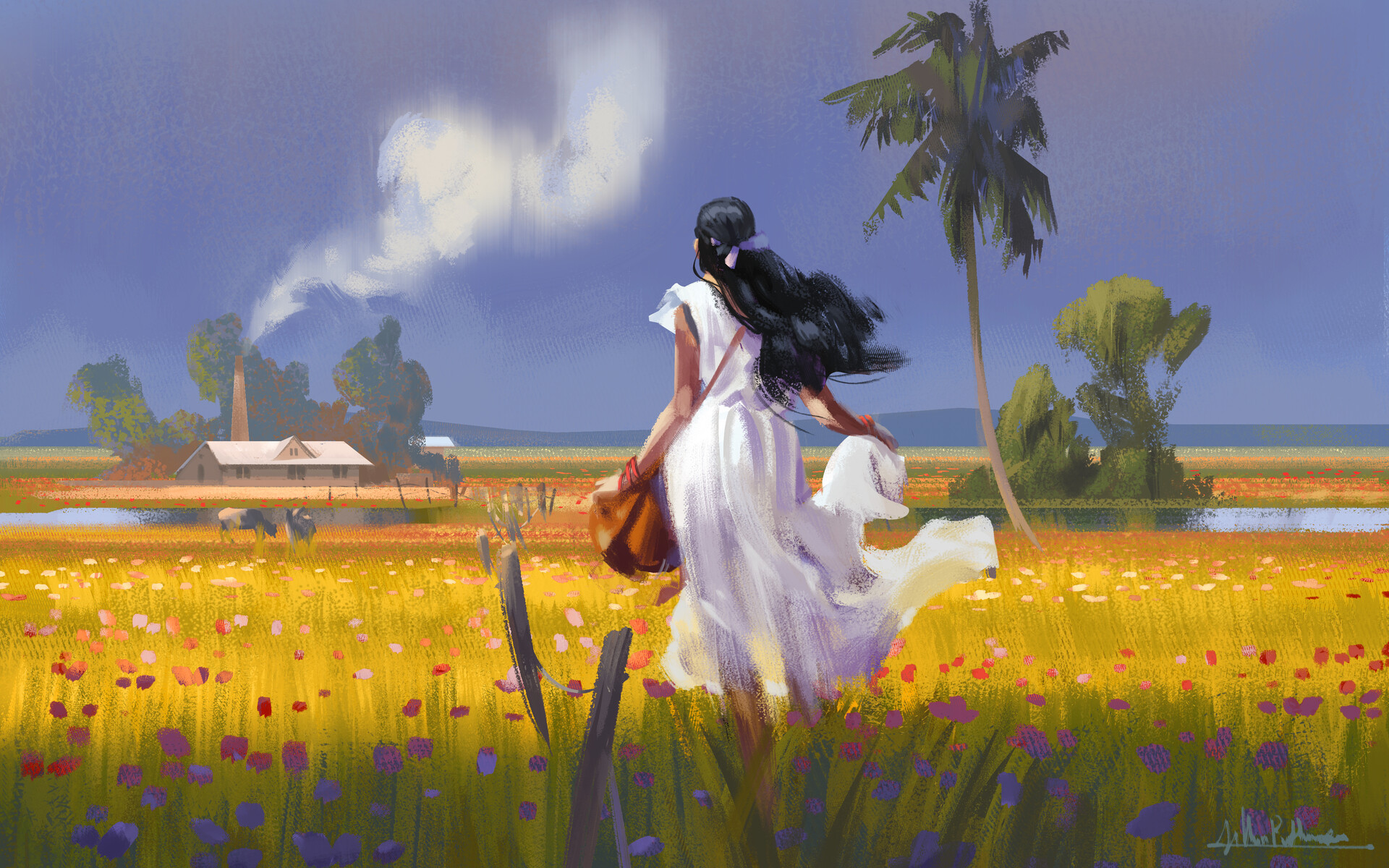 Village Girl Painting Wallpapers