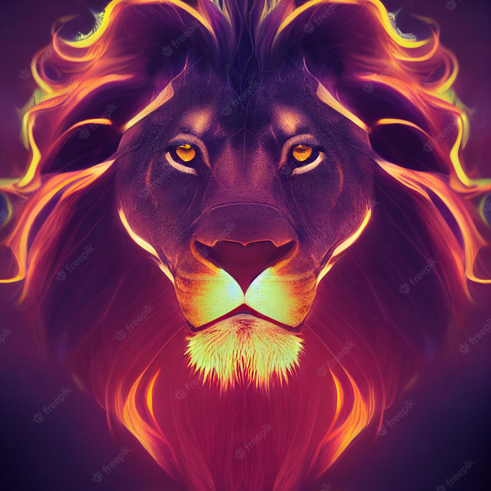 Lion Purple Background Digital Art