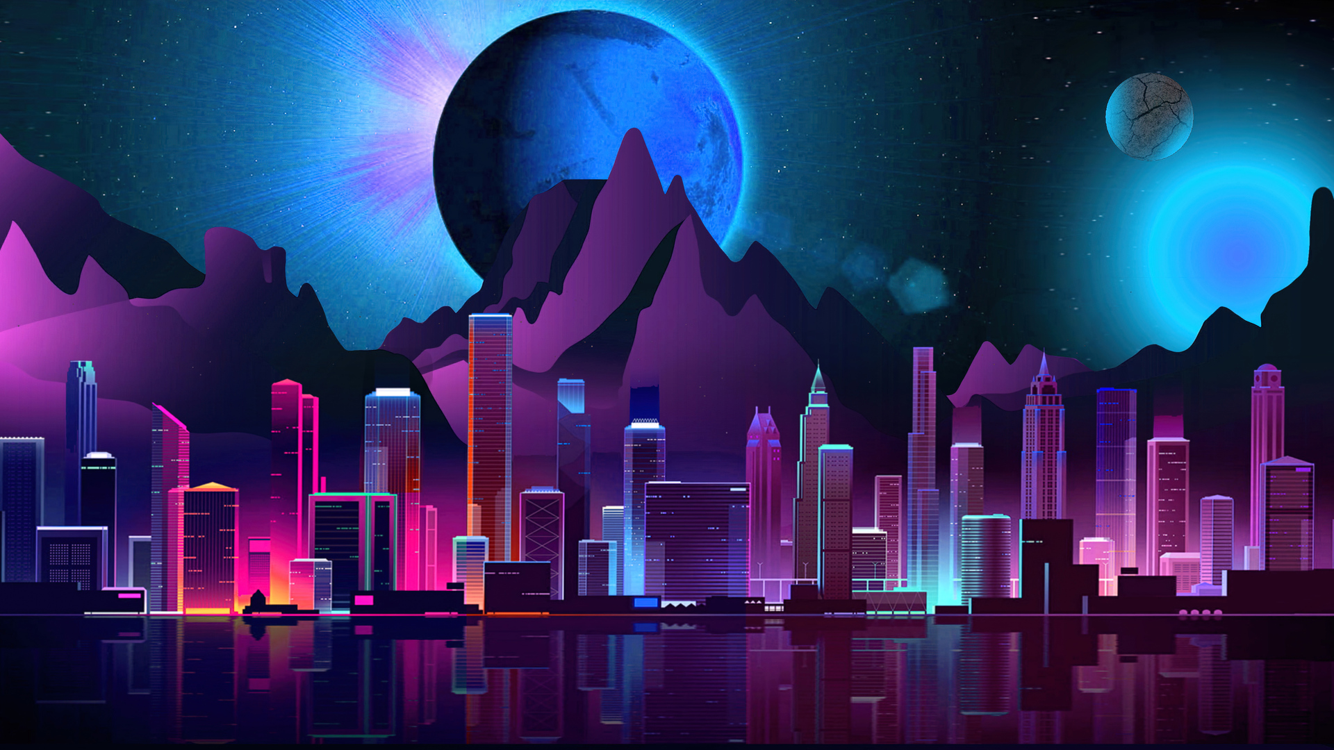 Retro Style City Purple Background