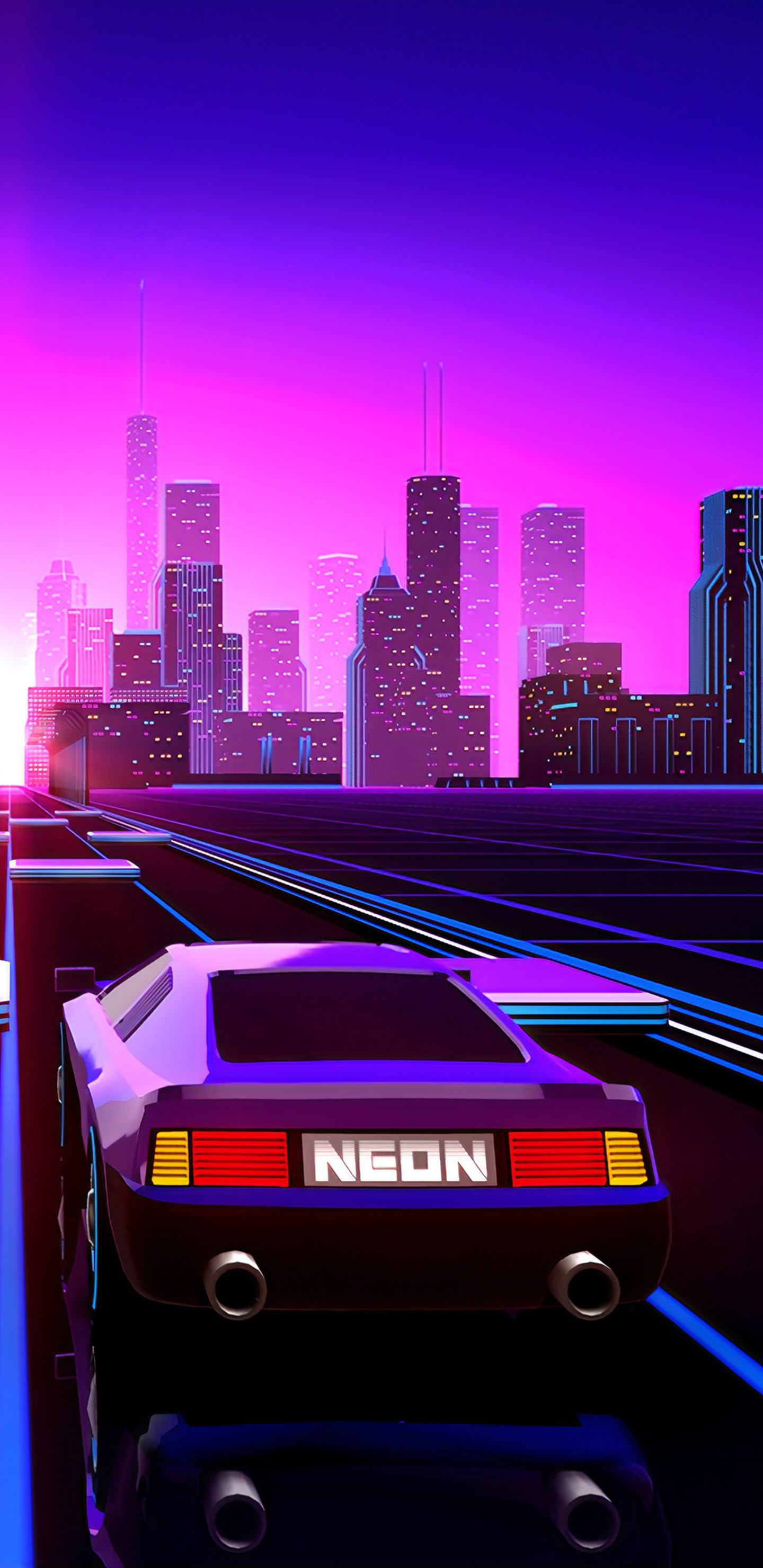 Retro Style City Purple Background