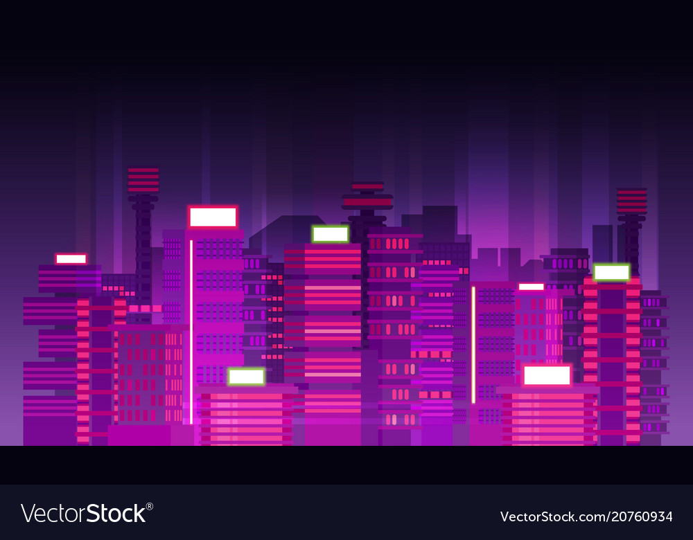 Retro Style City Purple Background