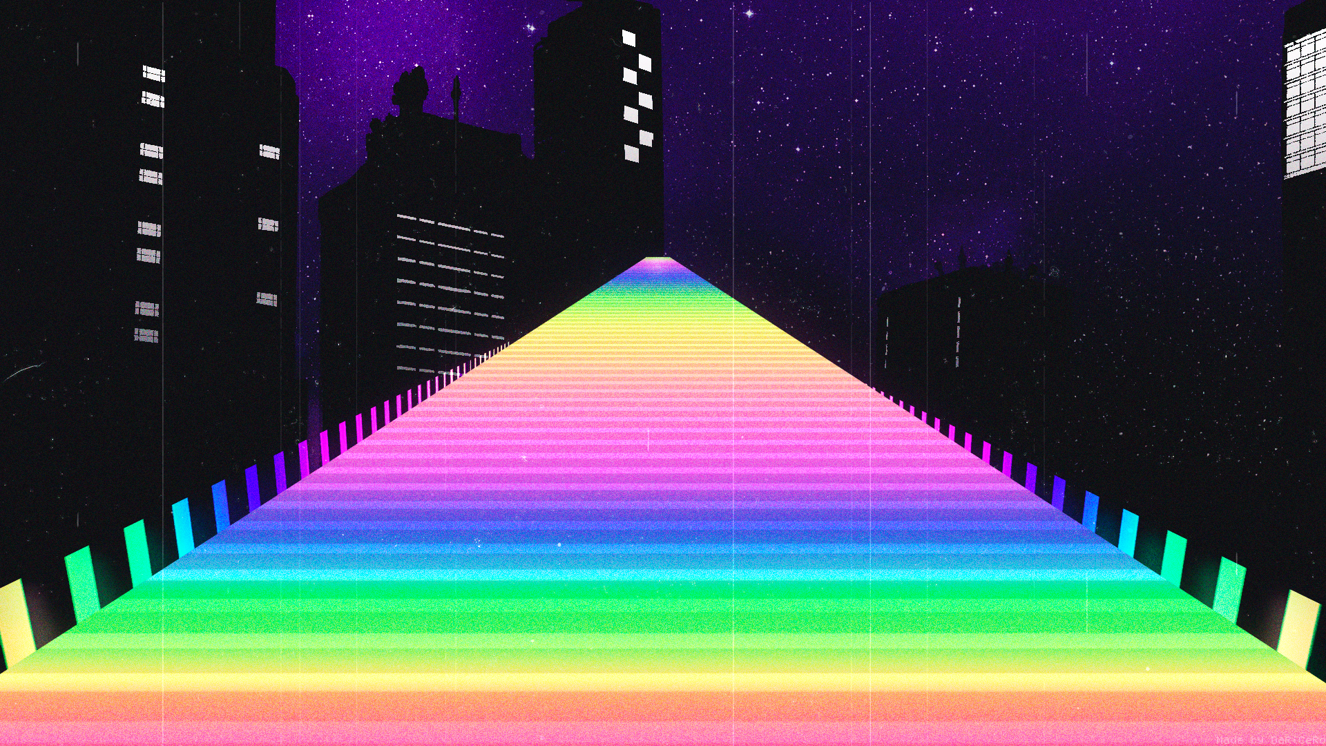 Retro Style City Purple Background