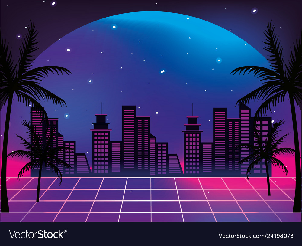 Retro Style City Purple Background